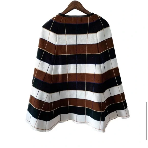 Vintage Plaid Stripe Button Down Knit Cape/Poncho - Picture 3 of 11